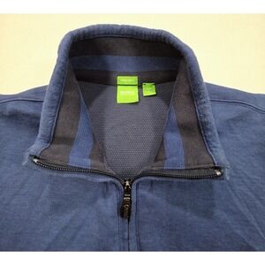 Hugo Boss Sweater Mens XL Blue Pullover 1/4‎ Zip Mock Neck Green Label